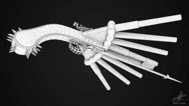 Wireframe render of pistol's bottom side.
